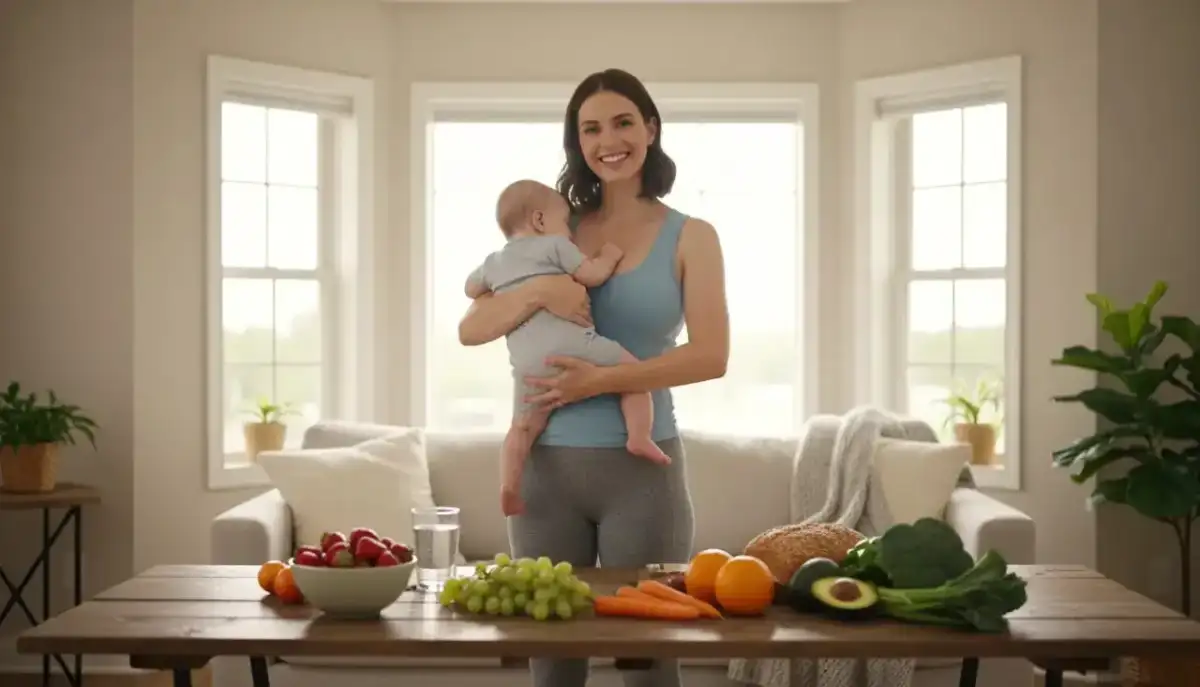 Healthy breastfeeding mother with her baby